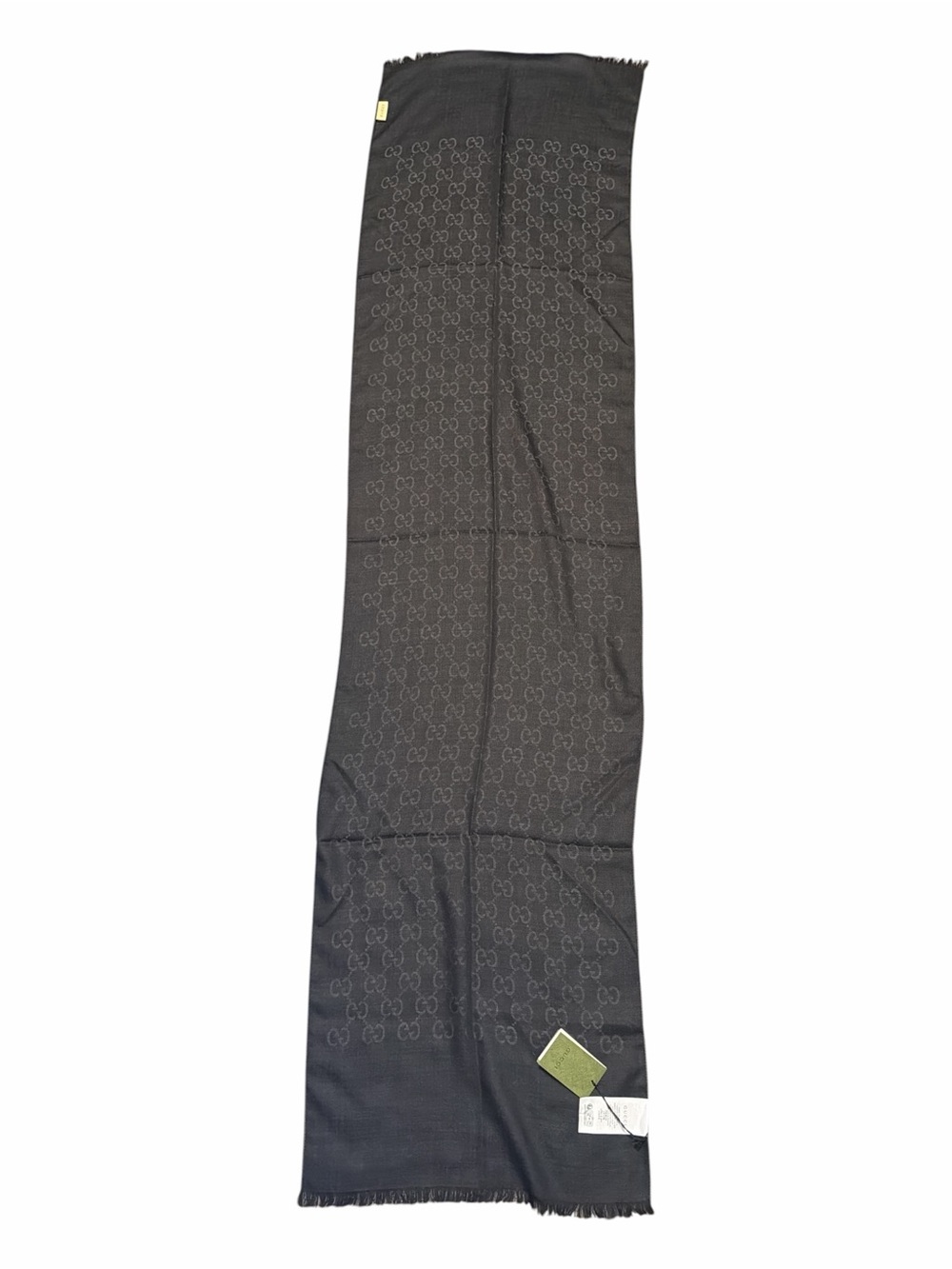 NWT Authentic Gucci Black GG Monogram Jacquard Wool Silk Scarf